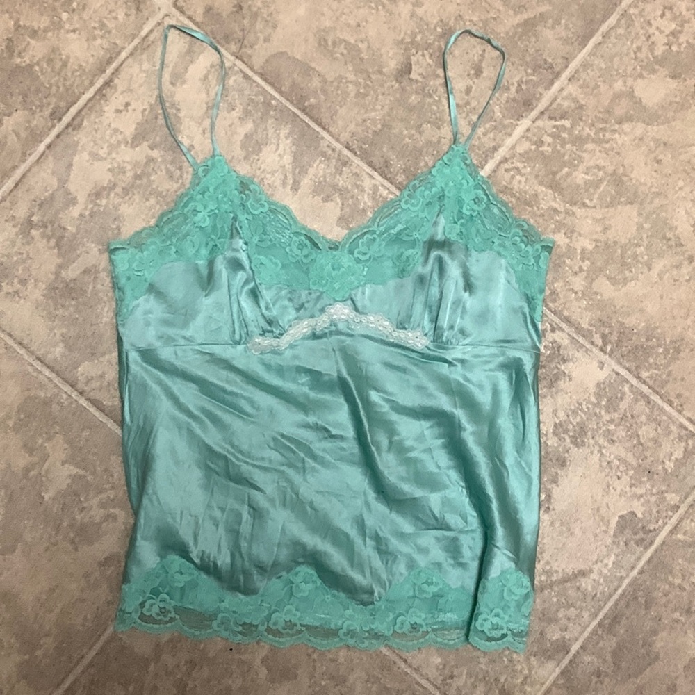 Gorgeous mint lace and silk adjustable straps cami top ladies size 4 \ Small EUC